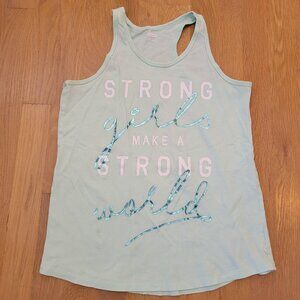 Old Navy Tank Top Green Girls XL 14 Strong Girls Make a Strong World Shirt